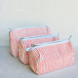 Coral Striped Quilted Zipper Bag- Medium