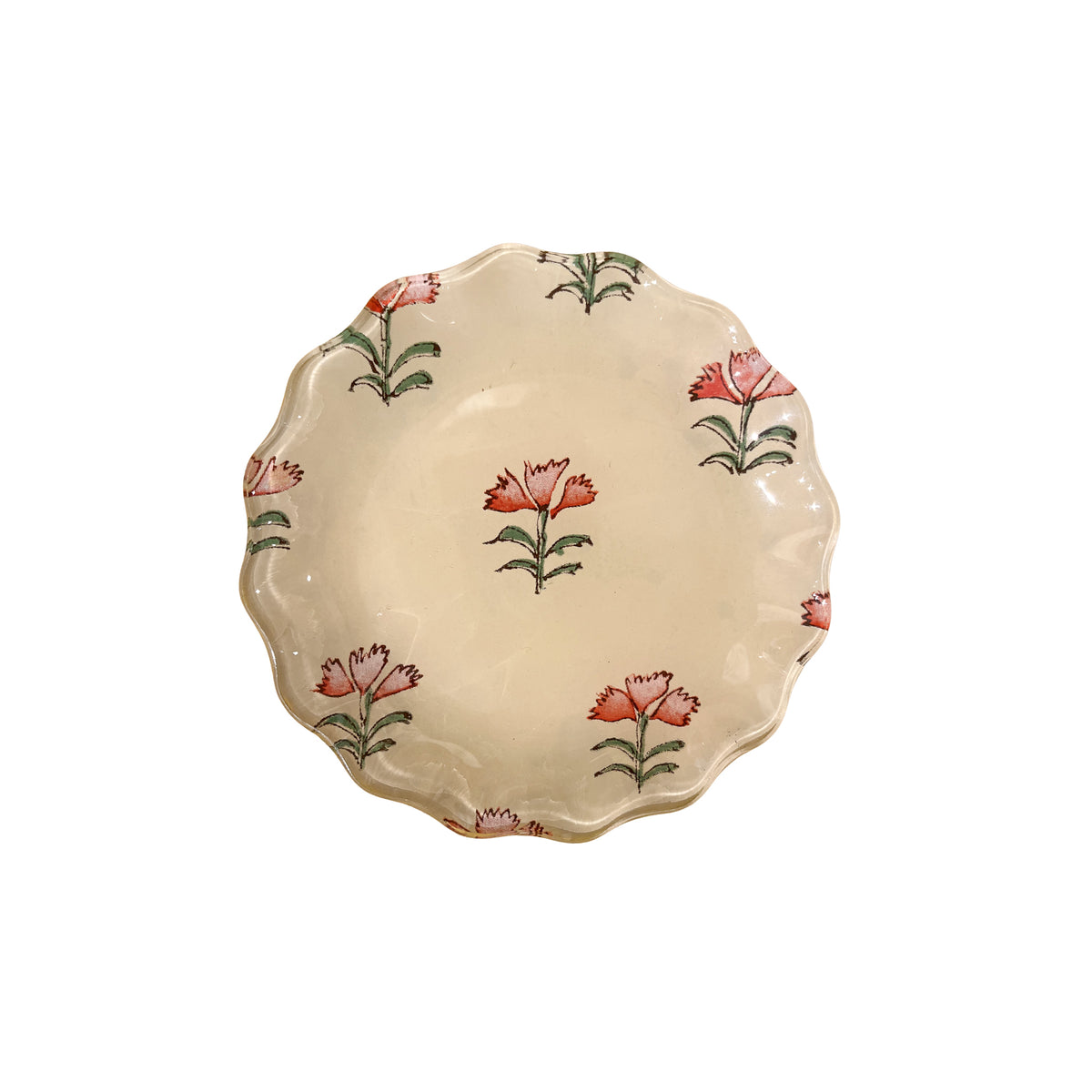 Pink Flower Scalloped Round Decoupage Plate - 5in