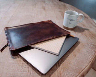 Distressed Light and Dark Brown Leather Laptop Case