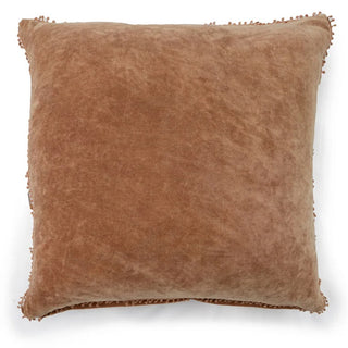 Fawn Velvet Pillow with Poms - 22"x22
