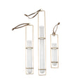 Hanging Glass Tube Vases- Assorted Set Of 3 Sizes- Brass