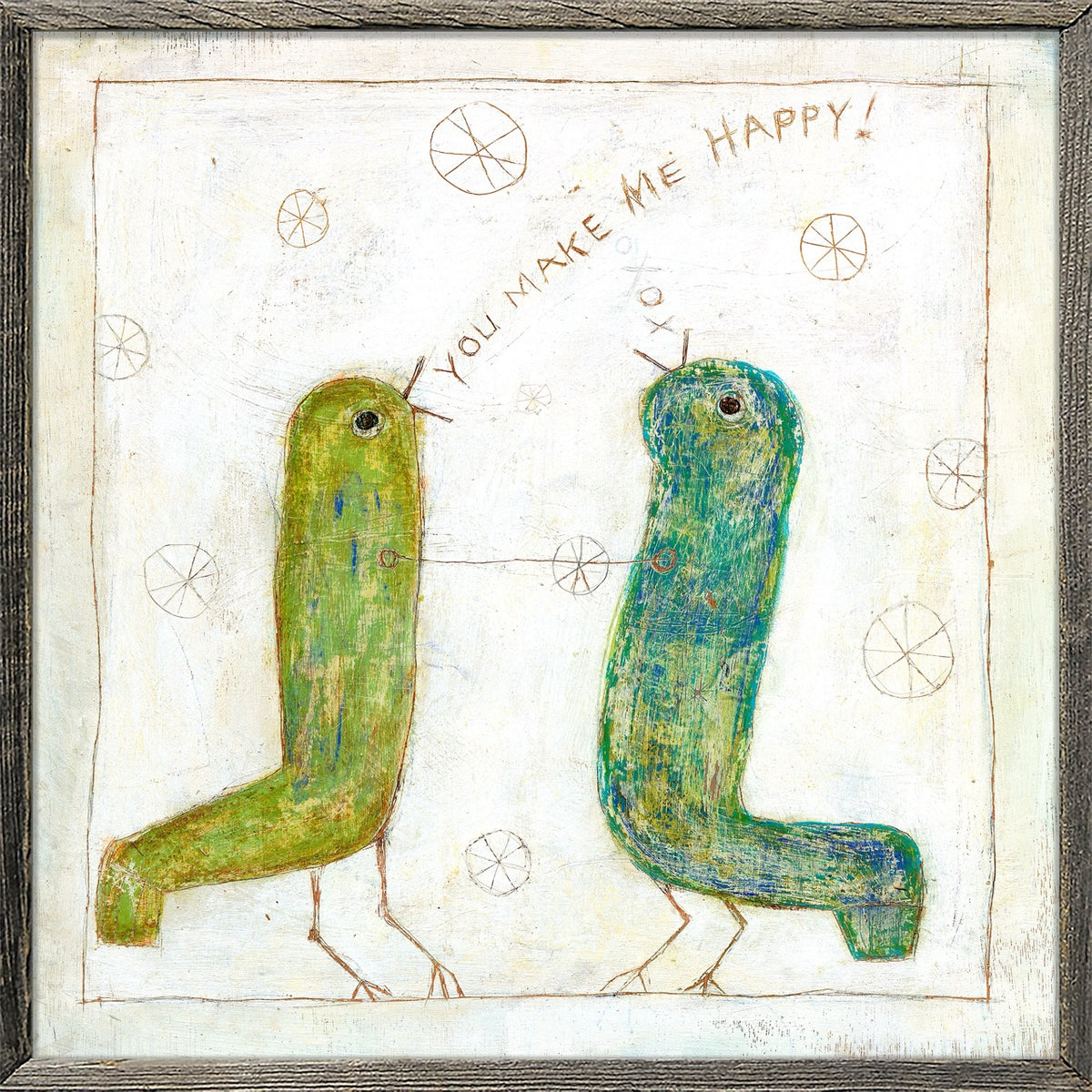 Happy Birds Art Print - Grey Wood