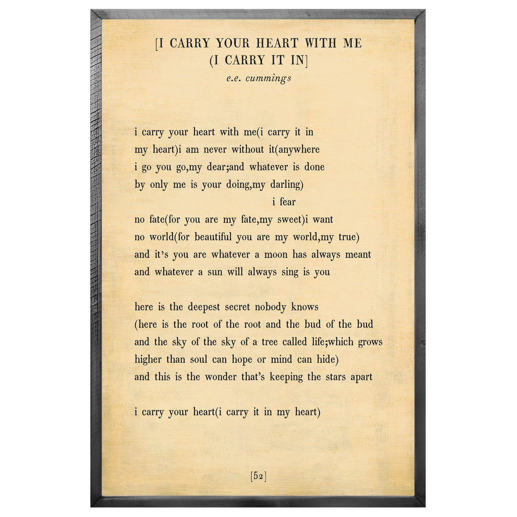 I Carry Your Heart Art Print - Grey Wood
