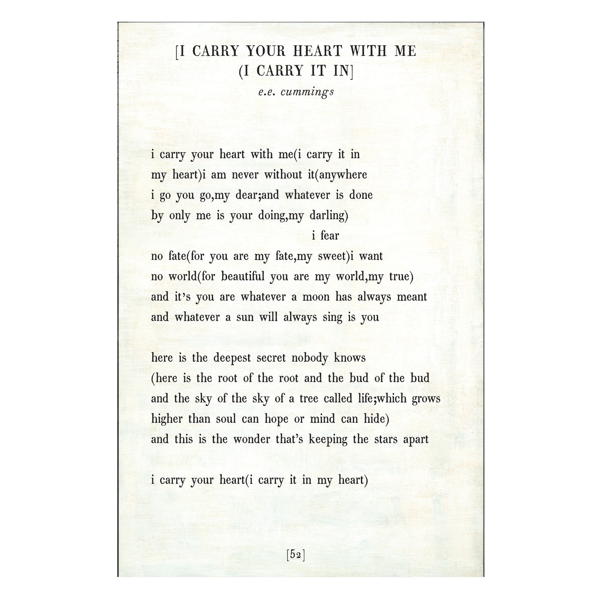 I Carry Your Heart Art Print - Poetry Collection