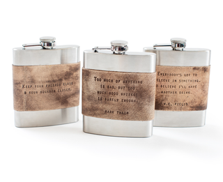 1st Edition Brown Leather Quote Flasks- Assorted Set of 12
