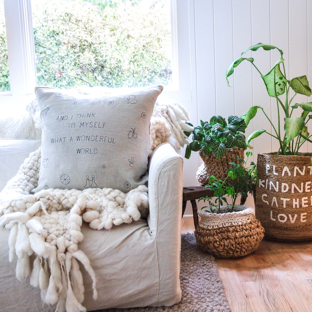 What a Wonderful World Stone Washed Linen Pillow 24x24