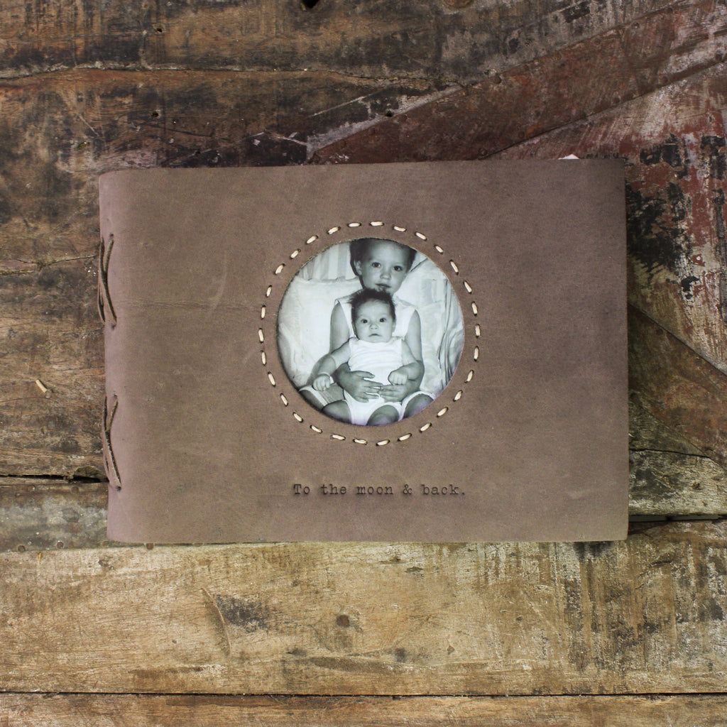To The Moon And Back Leather Photo Keeper 6x8 - Slate