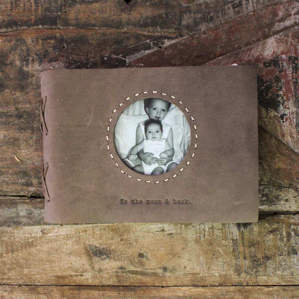 To The Moon And Back Leather Photo Keeper 6x8 - Slate