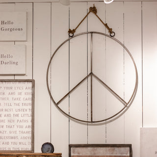 Large Hanging Metal & Jute Peace Sign
