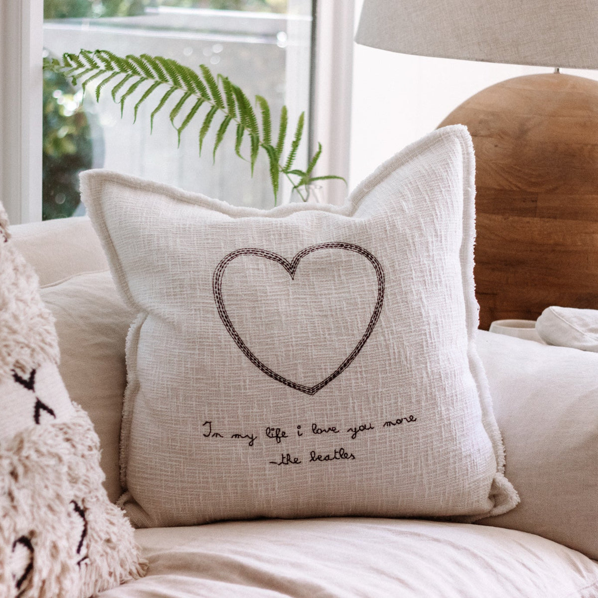 In My Life Embroidered Pillow 24x24 - Beige