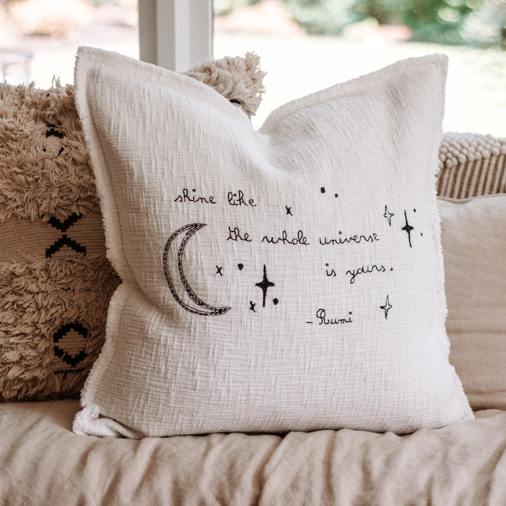 Shine Embroidered Pillow 24x24 - Beige