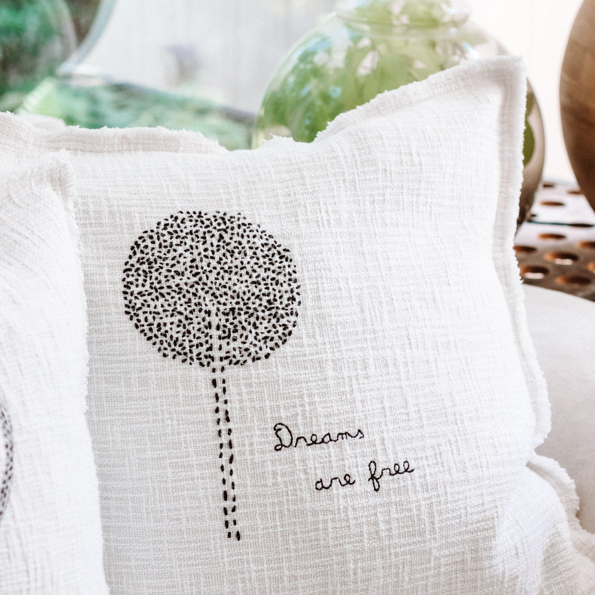 Dreams Are Free Embroidered Pillow 24x24 - Beige