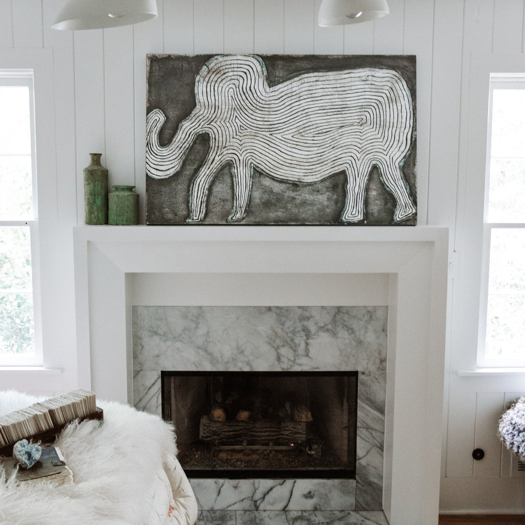 Elephant in The Room Art Print  - Grey Wood