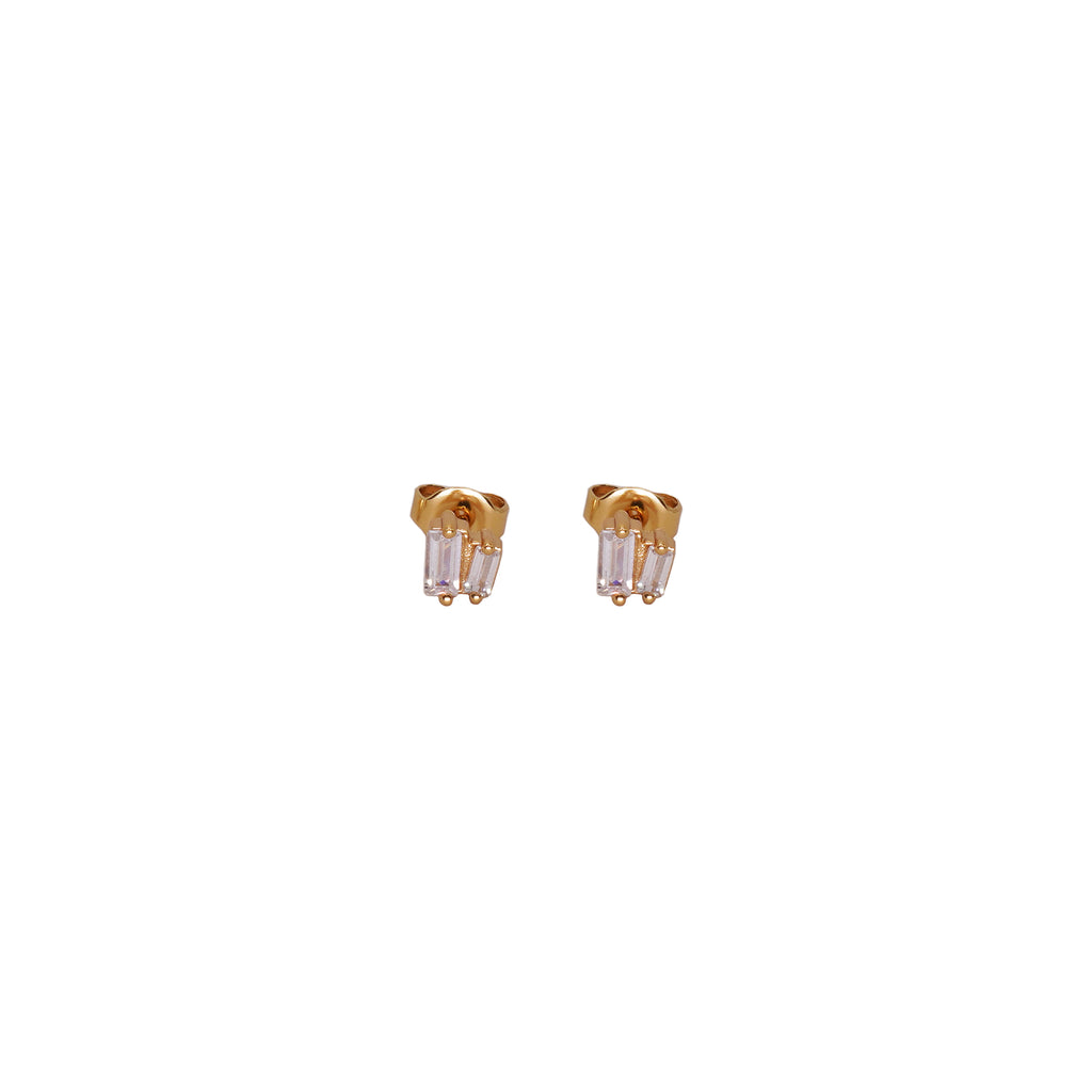 Double-Bar Crystal Stud Tiny Earrings