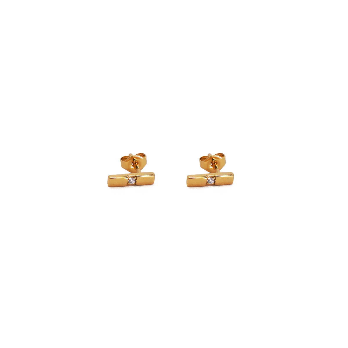Bar with Crystal Gold Stud Tiny Earrings