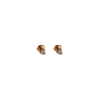 Tiny Crystal Heart Gold Rim Stud Earrings