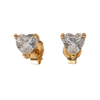 Tiny Crystal Heart Pronged Stud Earrings