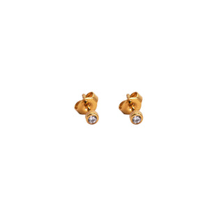 Tiny Crystal Dot Gold Rim Stud Earrings