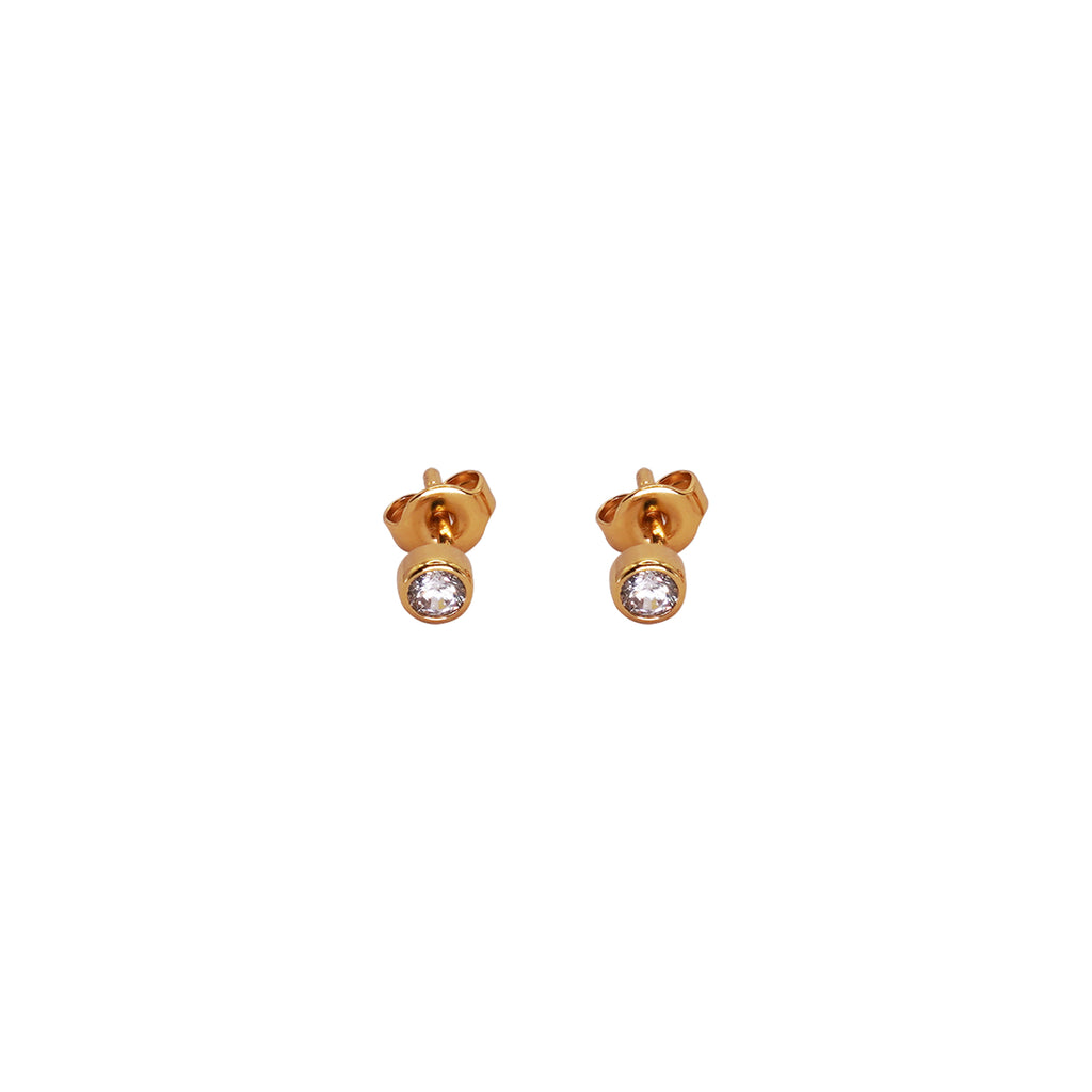 Dot Crystal Gold Rim Stud Tiny Earrings