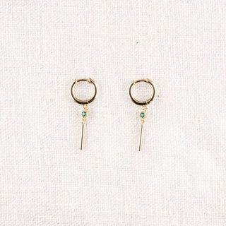 Hoop Earring - Green Circle Stone with Dangle