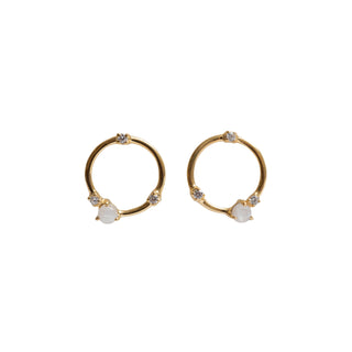 Moonstone & White CZ Stud Circle Earrings