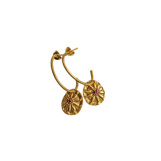 Organic Oval Pink Stone Crafted Hoop Earring