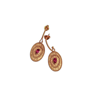 Organic Oval Pink Quartz Crafted Hoop Earring