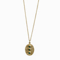 Hammered Oval tri Green stone Crafted Pendant Necklace