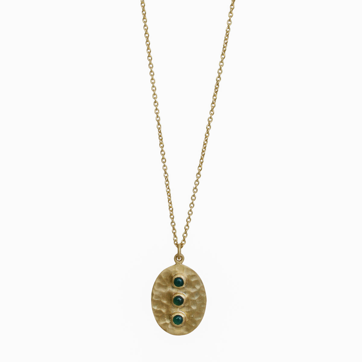 Hammered Oval tri Green stone Crafted Pendant Necklace