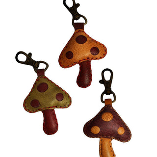 Puffy Leather Mushroom Keychains- Set/ 12