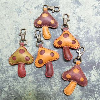Puffy Leather Mushroom Keychains- Set/ 12