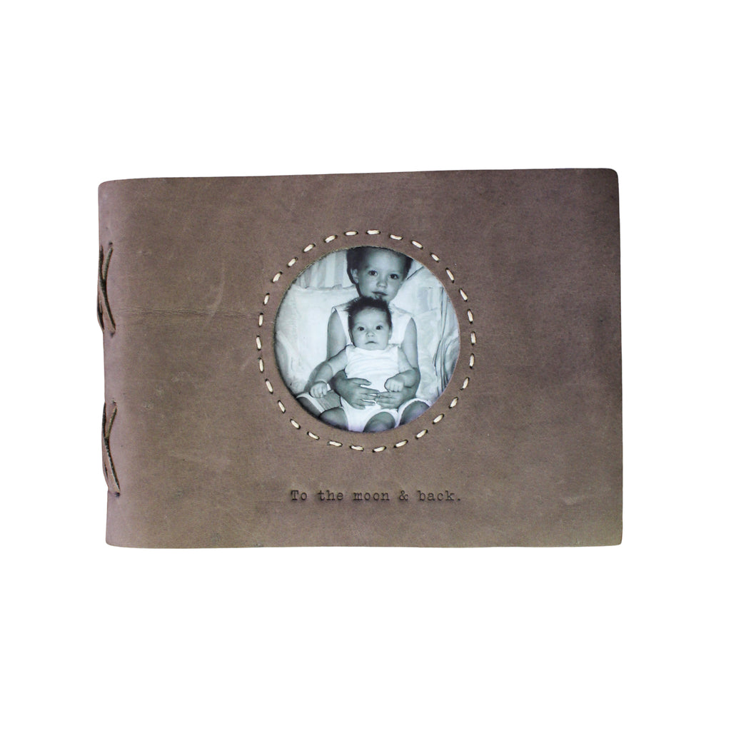 To The Moon And Back Leather Photo Keeper 6x8 - Slate