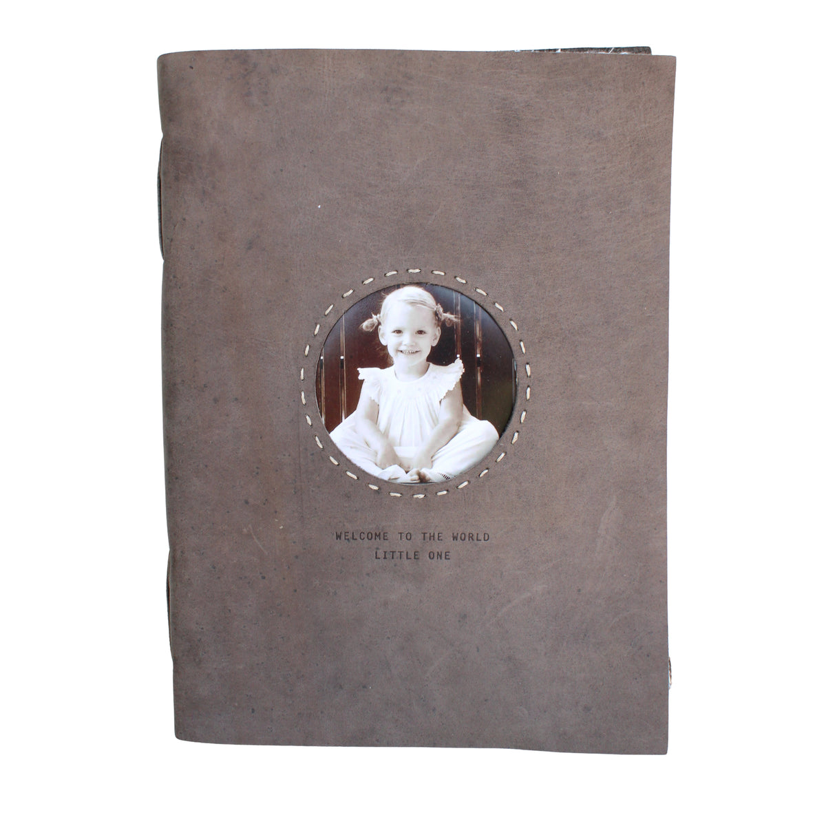 Welcome To The World Leather Photo Keeper 10x14 - Slate