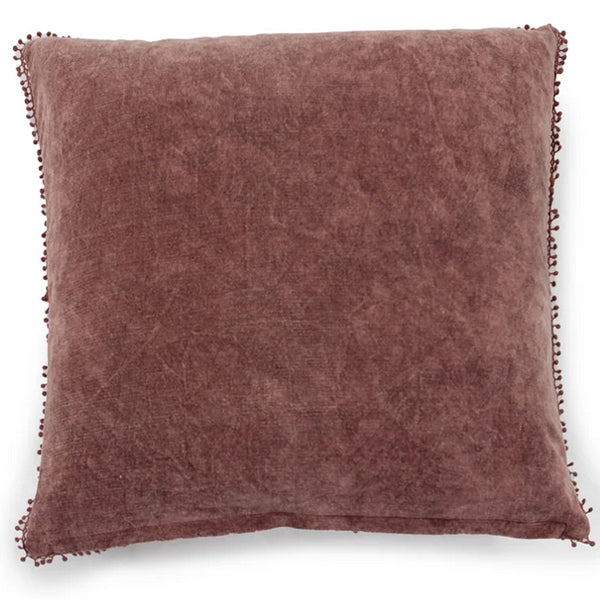 ***Mauve Velvet Pillow With Poms 22x22