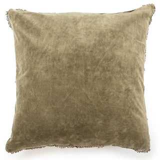 Moss Velvet Pillow With Poms - 22"x22