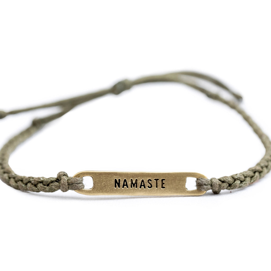 ***Brass Namaste Braided Bracelet - Green - Adjustable