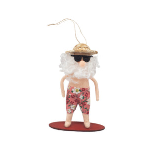 Felt Straw Hat Surfing Santa Ornament - Set of 4