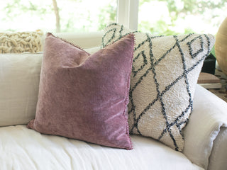 Blush Velvet Pillow With Poms - 22" x 22"