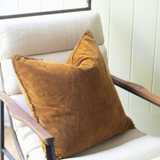 Fawn Velvet Pillow with Poms 22x22