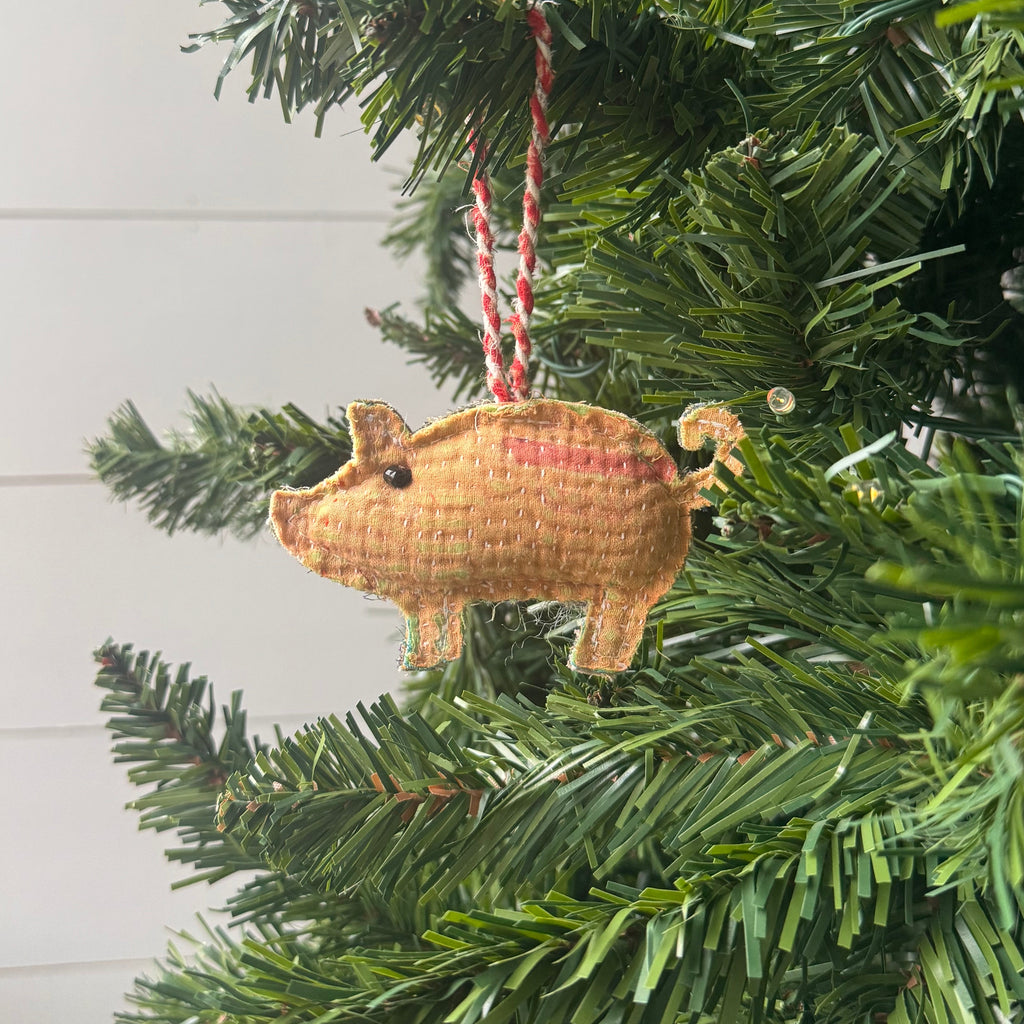Kantha Pig Ornament- Set of 6