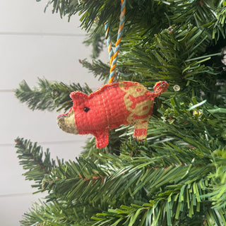 Kantha Pig Ornament- Set of 6