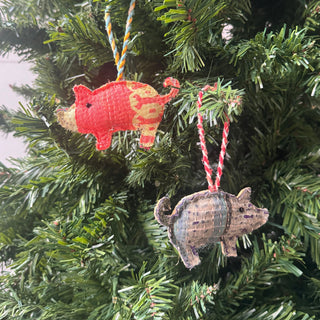 Kantha Pig Ornament- Set of 6