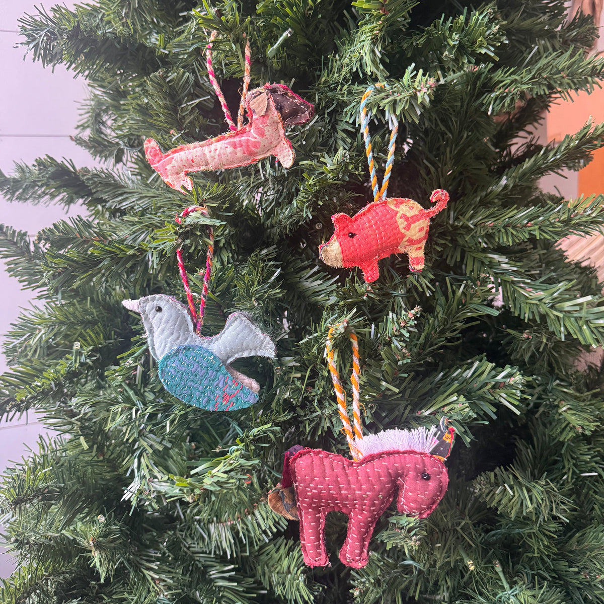 Kantha Pig Ornament- Set of 6