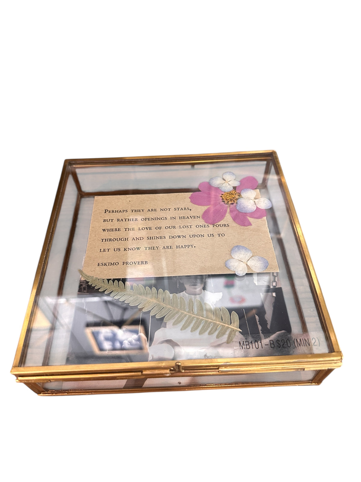 Square Glass Brass Memory Box - 7x7x2
