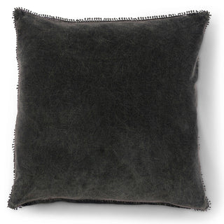 Pine Velvet Pillow With Poms - 22"x22