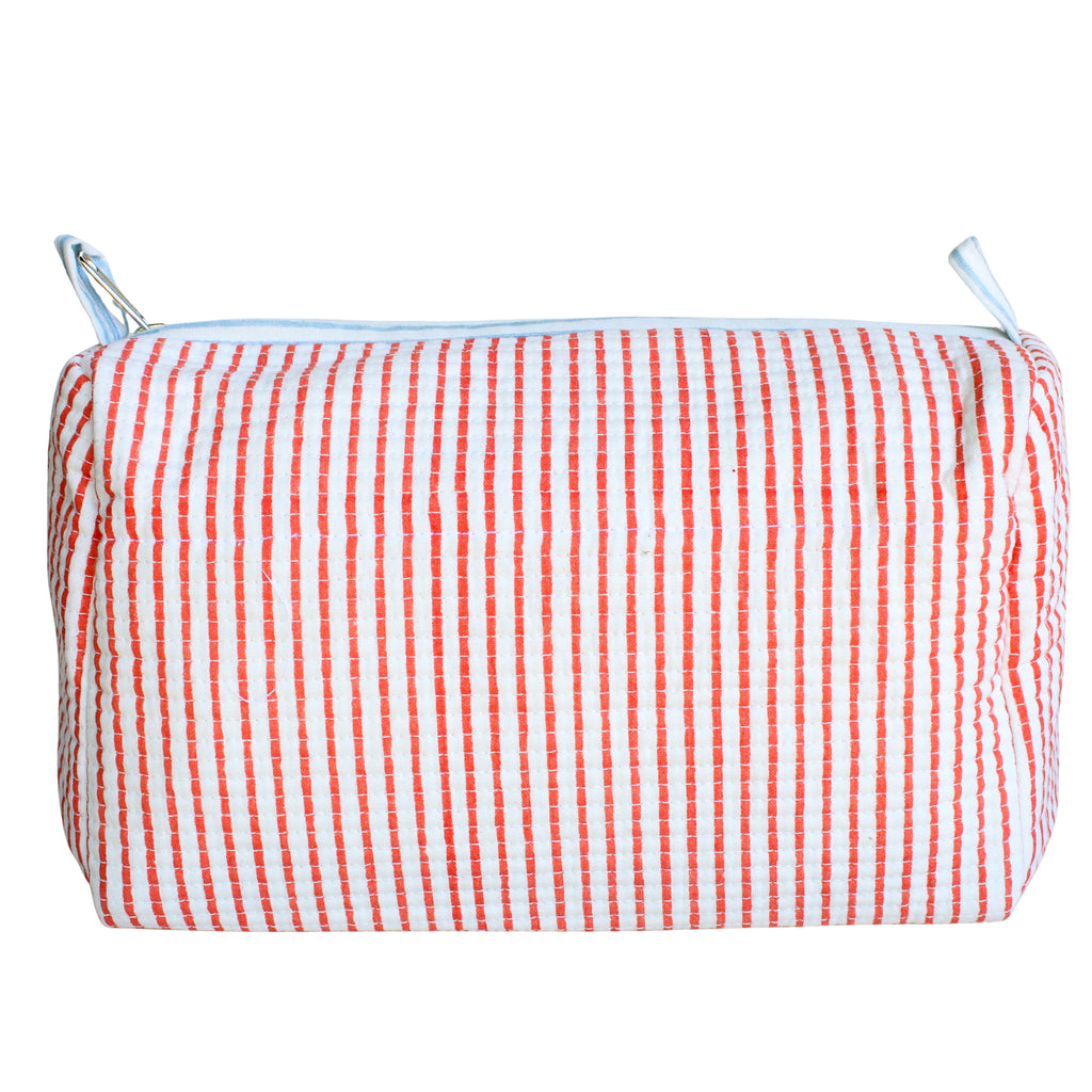 Coral Striped Quilted Zipper Bag- Large