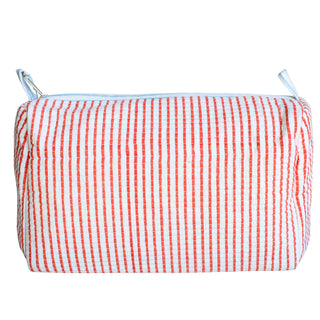 Coral Striped Quilted Zipper Bag- Large