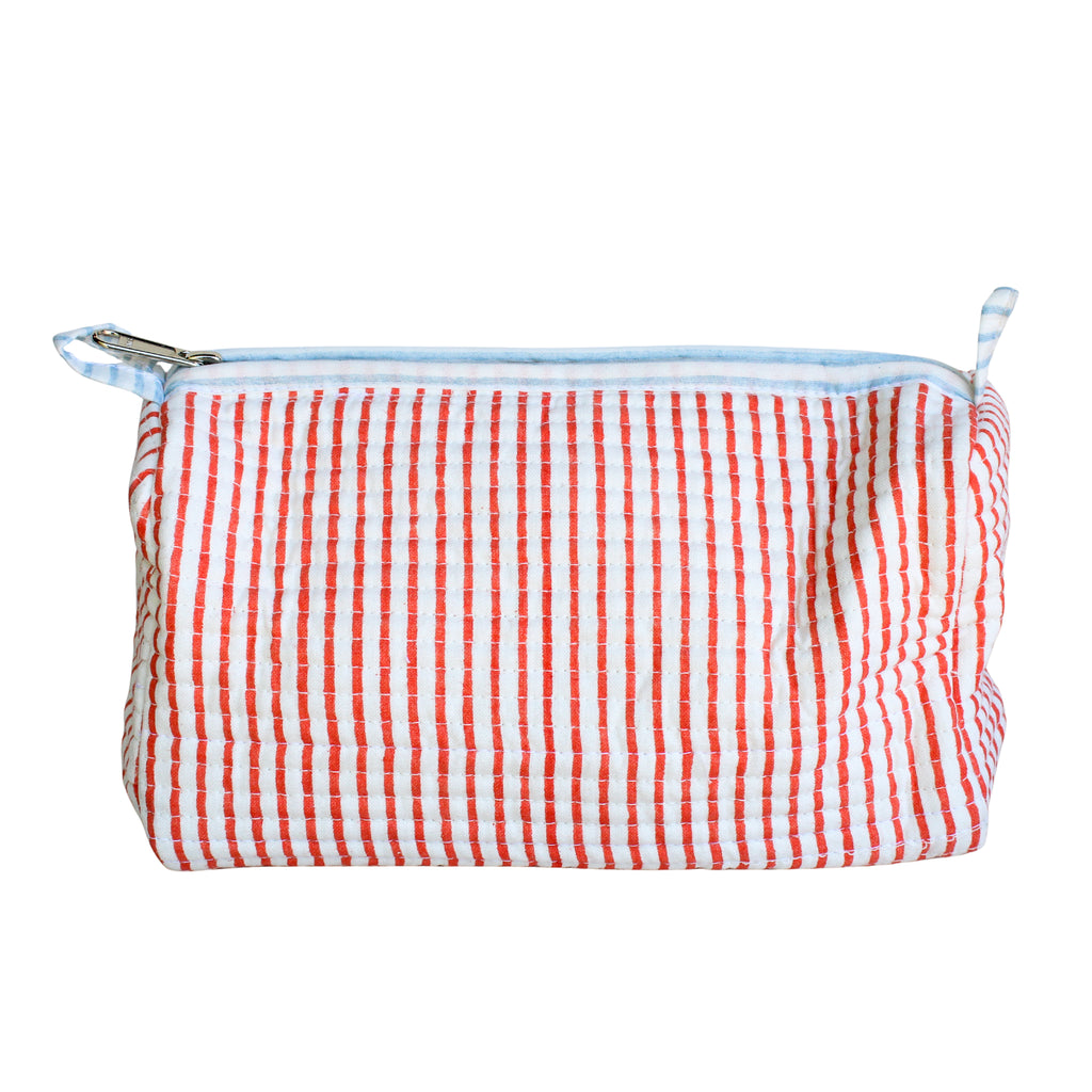 Coral Striped Quilted Zipper Bag- Medium