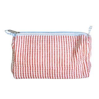 Coral Striped Quilted Zipper Bag- Medium