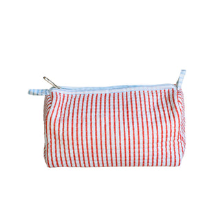 Coral Striped Quilted Zipper Bag- Small